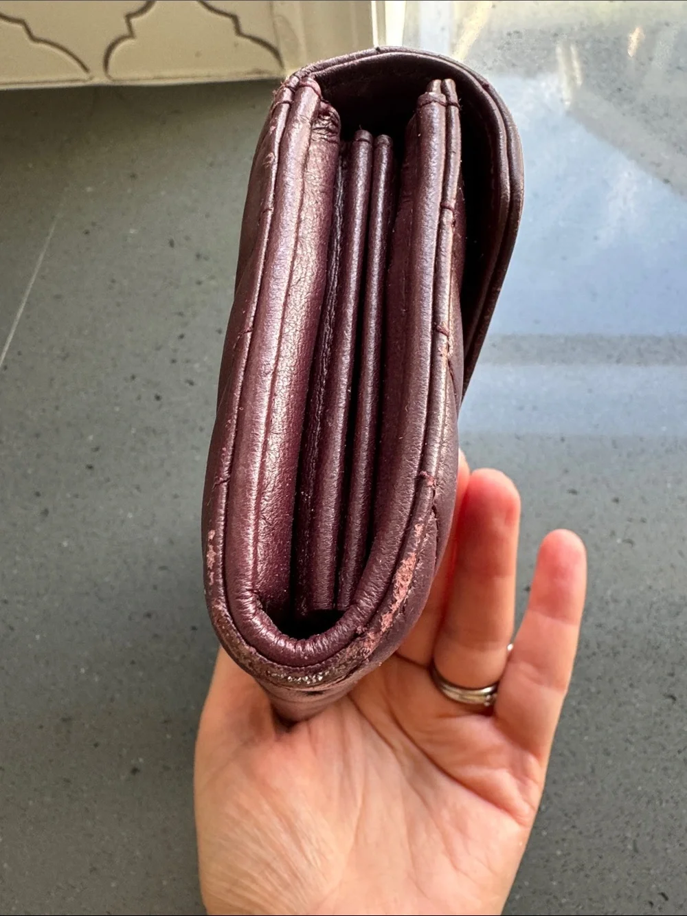 Saint Laurent Quilted Leather Wallet in Wine with Gold YSL Hardware